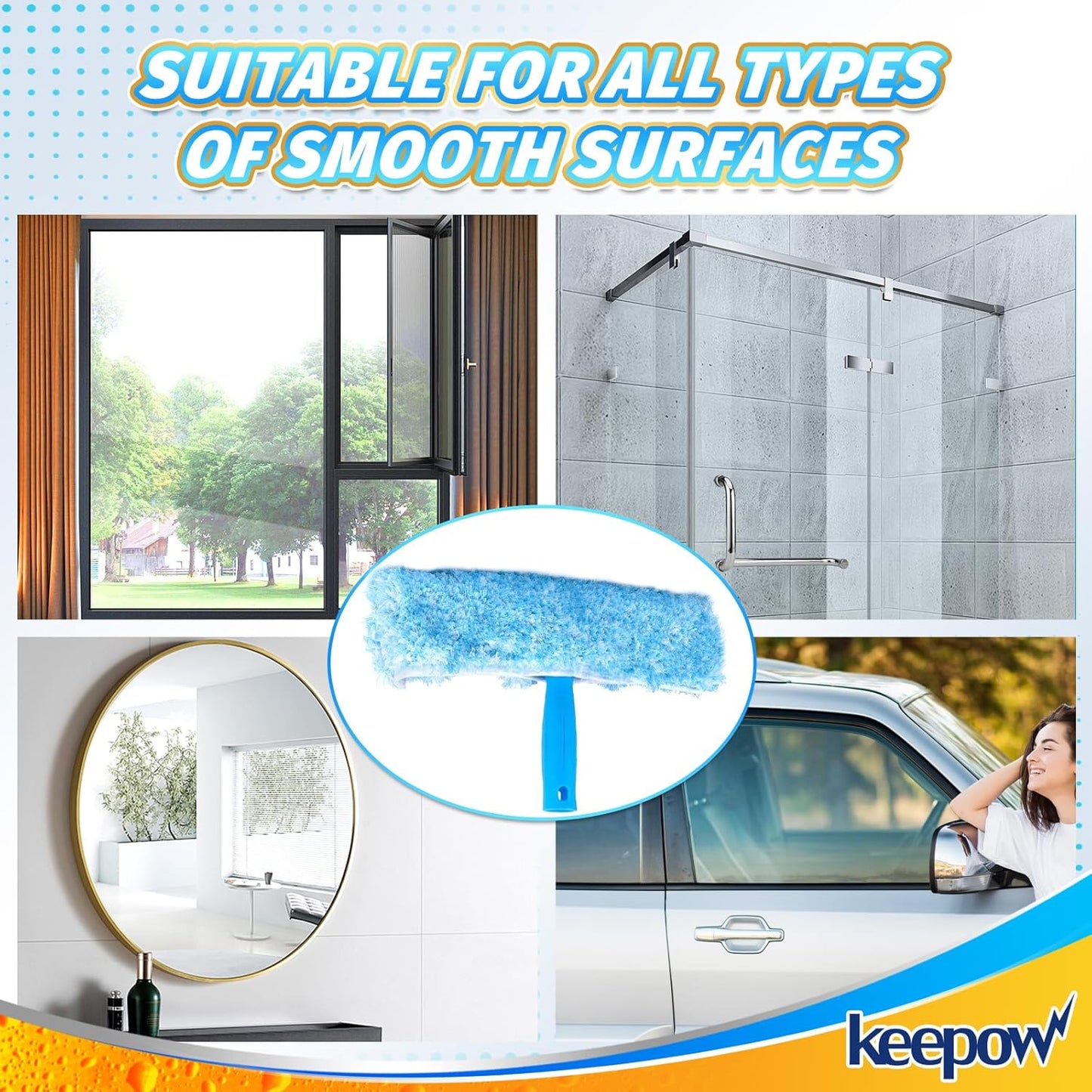 KEEPOW 10" Microfiber Window Scrubber Refill Replacement Compatible with MR.SIGA, Compatible with Ettore Professional Cleaning, Reusable & Washable Window Squeegee for Window Cleaning (3 Pack)