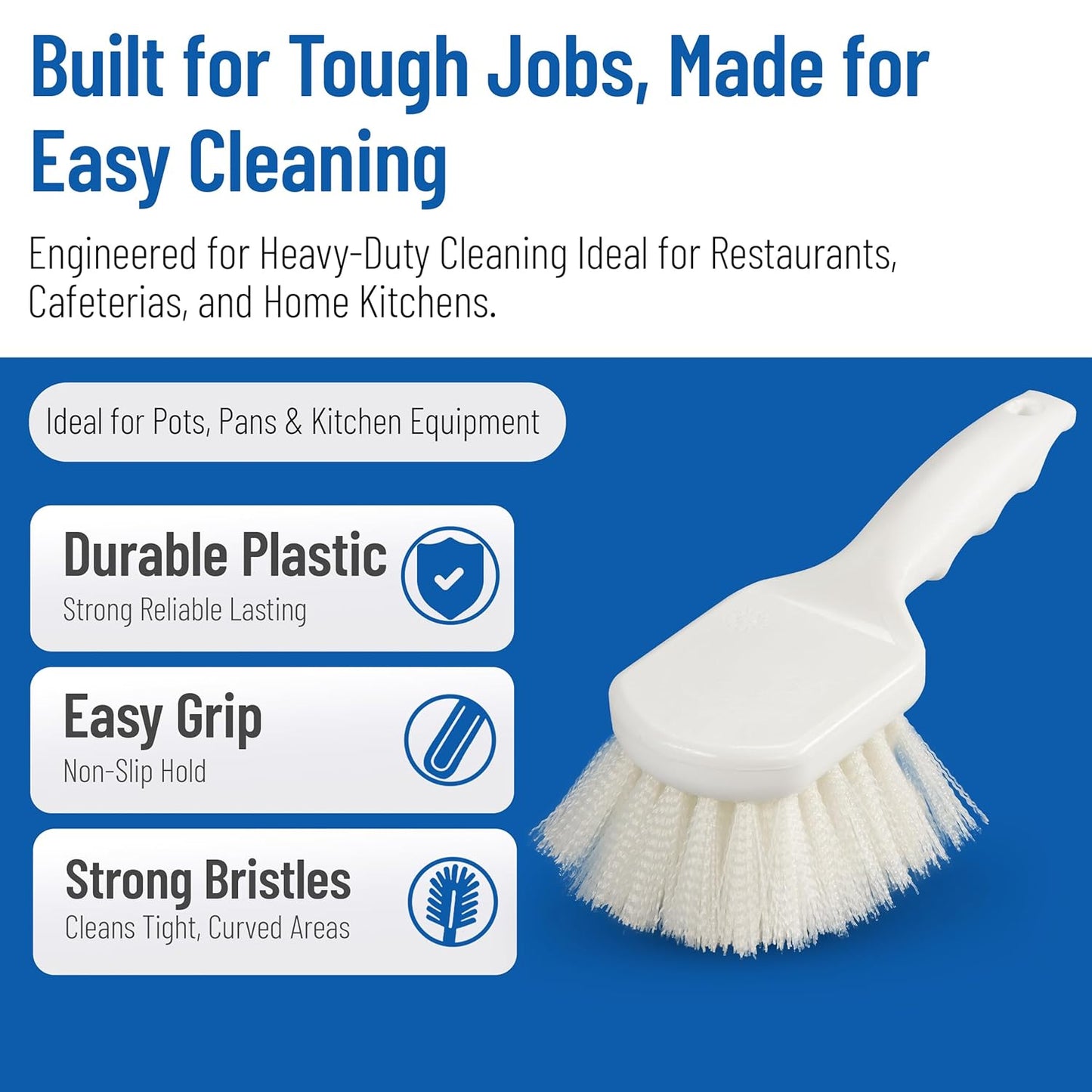 SPARTA 3662000 Flo-Pac Plastic Handle Utility Scrub Brush, Nylon Bristles, 2" Bristle Trim, 8" Length, White, 1 Count (Pack of 1)