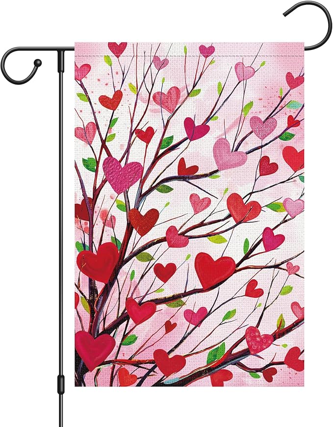 Louise Maelys Garden Flag Love Heart Tree 12x18 Inch Double Sided Welcome Small Burlap Spring Holiday Yard Outdoor Outside Home Decoration