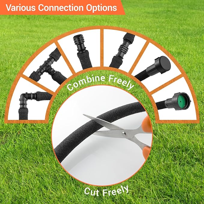 MAMIZO Soaker Hose 100 ft 1/2", Solid Brass Connectors,Heavy Duty Drip Hose to Save 70% Water, Rubber Longer Lasting, Soaker Hose for Garden, Lawn and Yard (1/2" 50ft×2)