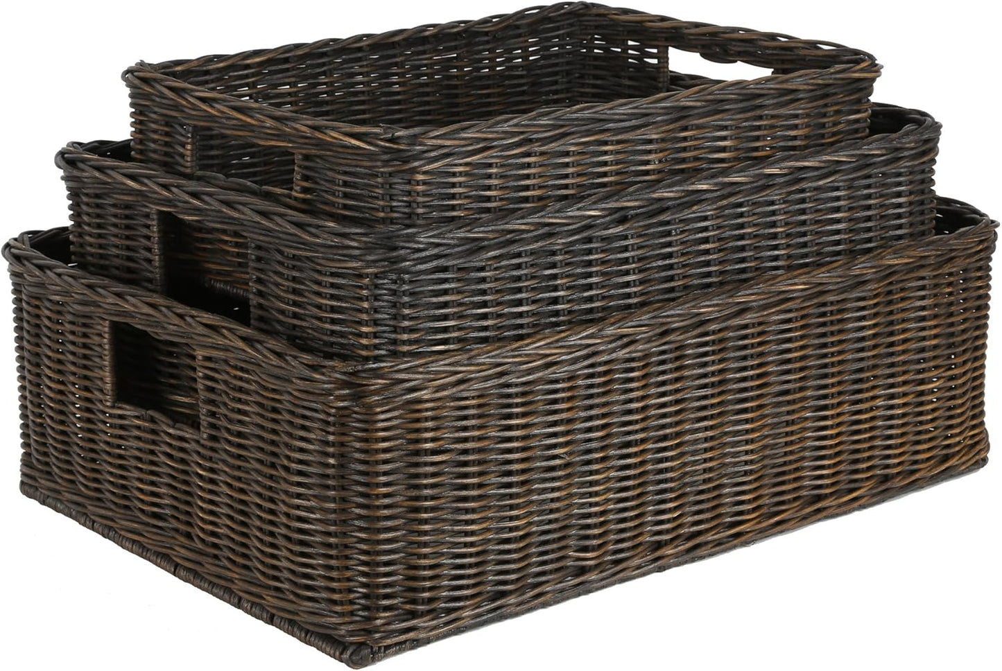 The Basket Lady Under The Bed/Basic Wicker Storage Basket, Extra Large, 25 in L x 19.5 in W x 8 in H, Antique Walnut Brown