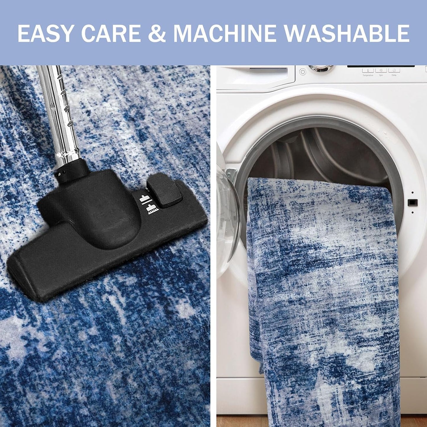 IOHOUZE Abstract Runner Rug 3x16 Ft Washable Runners for Hallways, Non Slip Kitchen Runner Printed Faux Wool Entryway Runner Indoor, Modern Abstract Floor Carpet for Hall Stair, Navy/Grey