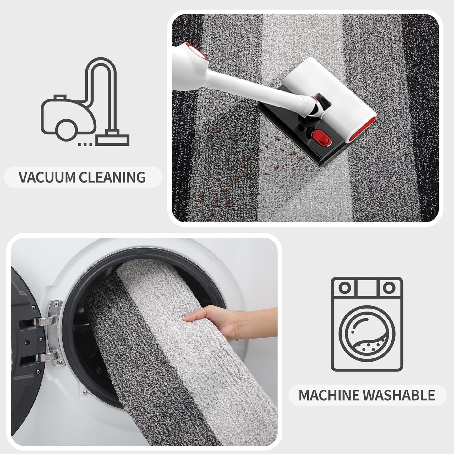 Kitinjoy Indoor Outdoor Door Mat, 71x47 Non-Slip Absorbent Dirt Trapper, Low-Profile Washable Inside Entrance Front Floor Mat, Sturdy Soft Entry Doormats for Entryway, Grey