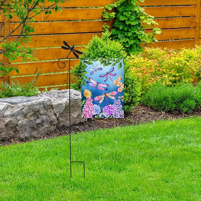 Briarwood Lane Everyday Wrought Iron Dragonfly Garden Flag Stand 40x18 Garden Flag Stand: Decorative
