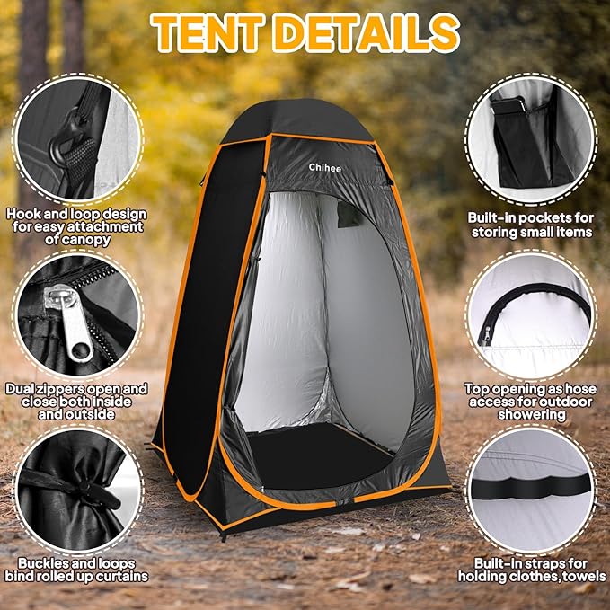 Chihee Outdoor Privacy Shelter Pop Up Camping Bathroom Tent Pod Portable Changing 1 Room Instant Camp Toilet Stall Shower Tents Dressing Room Foldable with Cover Floor Carry Bag Hiking Fishing