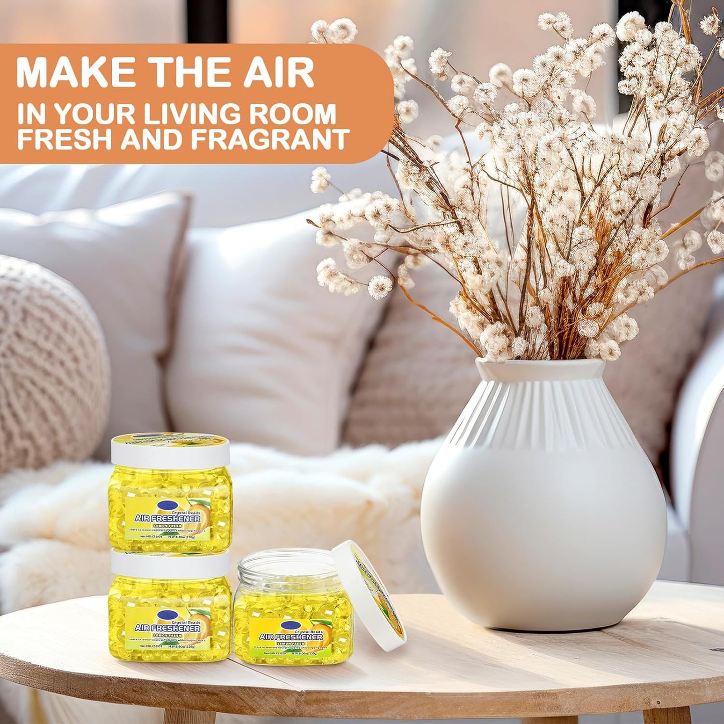 6 Pcs Air Freshener Gel Beads Bulk Odor Eliminator Beads Odor Removing Gel for Home, Bathrooms, Cars, Boats, RVs, Pet Areas, Room, Toilet 8 oz(Yellow Lemon)