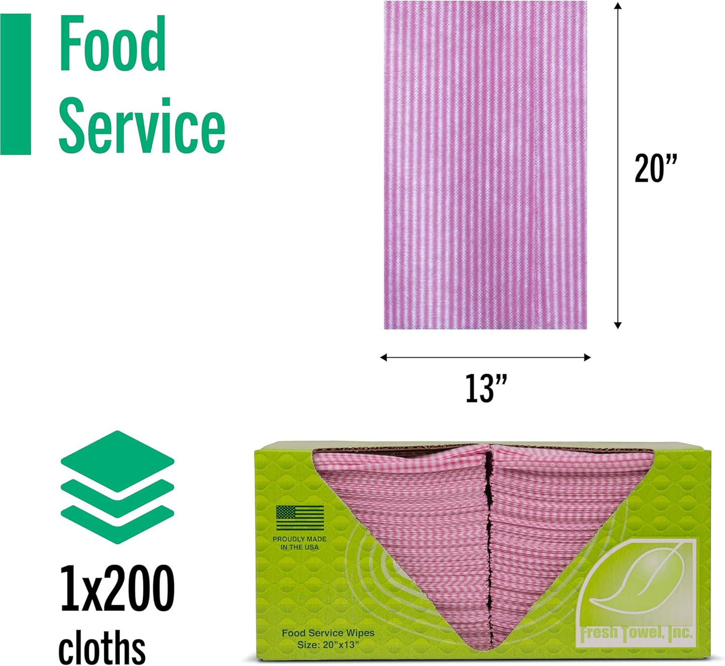 Fresh Towel Foodservice Reusable Paper Towels - 1/4 Fold, 13 x 20 inches - Pink Straight Line Pattern (1 Case of 200) All Purpose Cleaning Towels