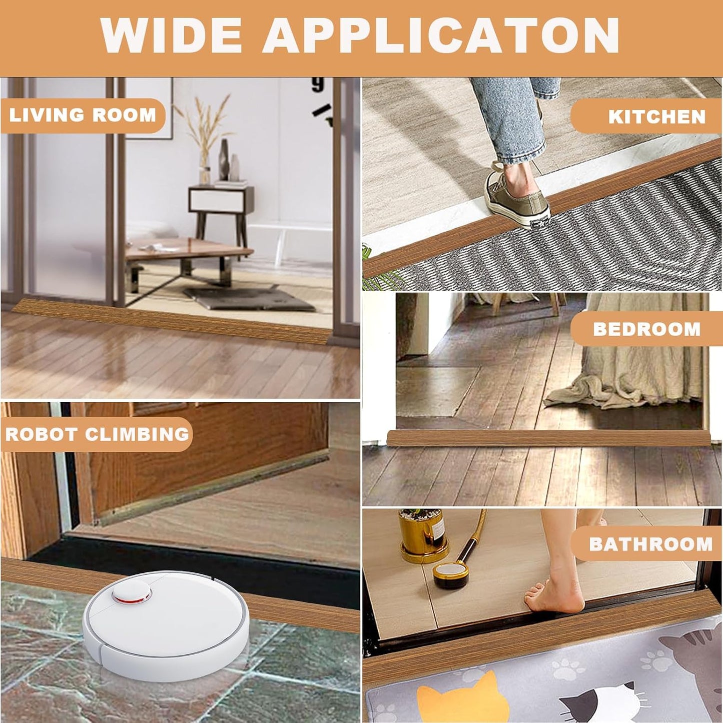 Vinyl Door Threshold Flooring Transition Strip Self Adhesive Carpet Edging Strip for Laminate Doorway Edge Threshold from 2/5" to 3/5" (Light Brown Wood Grain, 3.3 Ft)