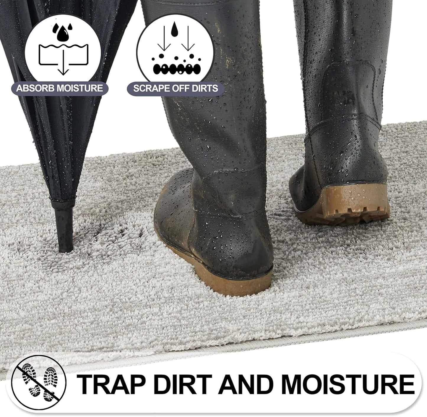 REFETONE Indoor Doormat, Front Door Mat 32"x48" Absorbent Rubber Backing Non Slip Back Door Mats, Washable Low-Profile Inside Floor Mat Door Rugs for Entryway, Resist Dirt Mud Mat for Dogs, Grey