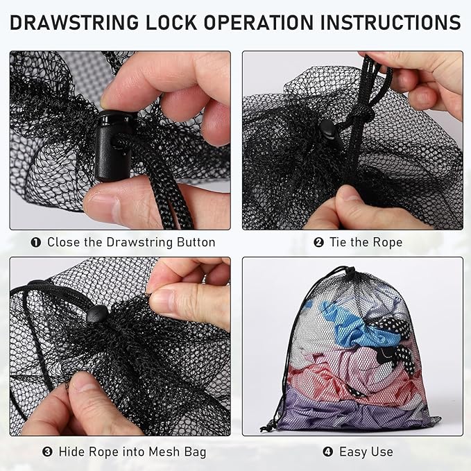 40PCS Mesh Drawstring Bag Durable Delicate Mesh Laundry Bag Multicolor Nylon Mesh Bag Small Mesh Gym Bag Travel Mesh Beach Bag Locking Closure Storage Bag For College, Gym, Yoga, Sport