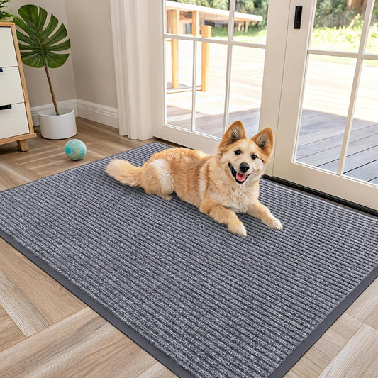 OLANLY Front Door Mat Indoor Outdoor Entrance, Waterproof Heavy Duty Doormat, Fade Resistant, Low Profile, Easy Clean Patio Porch Welcome Floor Mats for Entry, 47x32, Light Gray