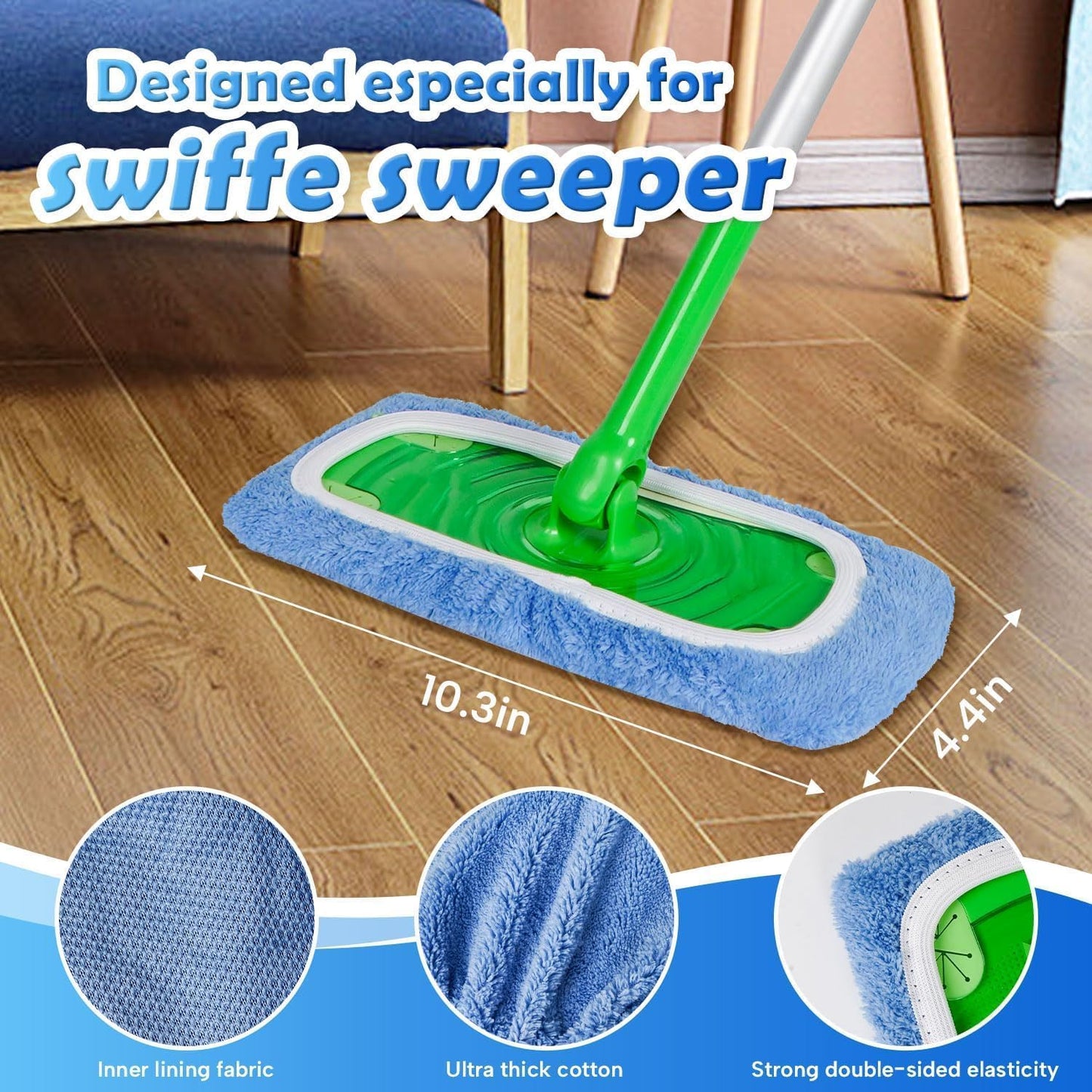 Reusable Microfiber Mop Pads Washable Wet Pads Compatible with Swiffer Sweeper Refills Pads for Wet & Dry Sweeping Cloths Mop Head Replacement for Household Cleaning