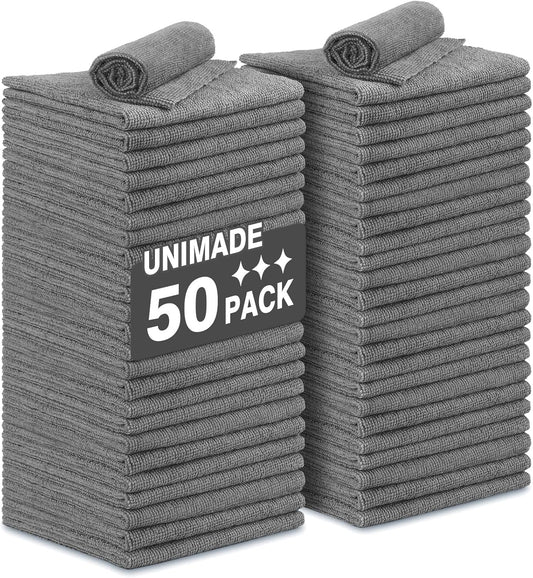 Microfiber Cleaning Cloth, 50 Pack Microfiber Towels for Cars Reusable Shop Rags Bulk Lint Free Cleaning Towels for Car Kitchen Automotive Bar Mechanic Restaurant Garage, 11.5"x 11.5", Grey