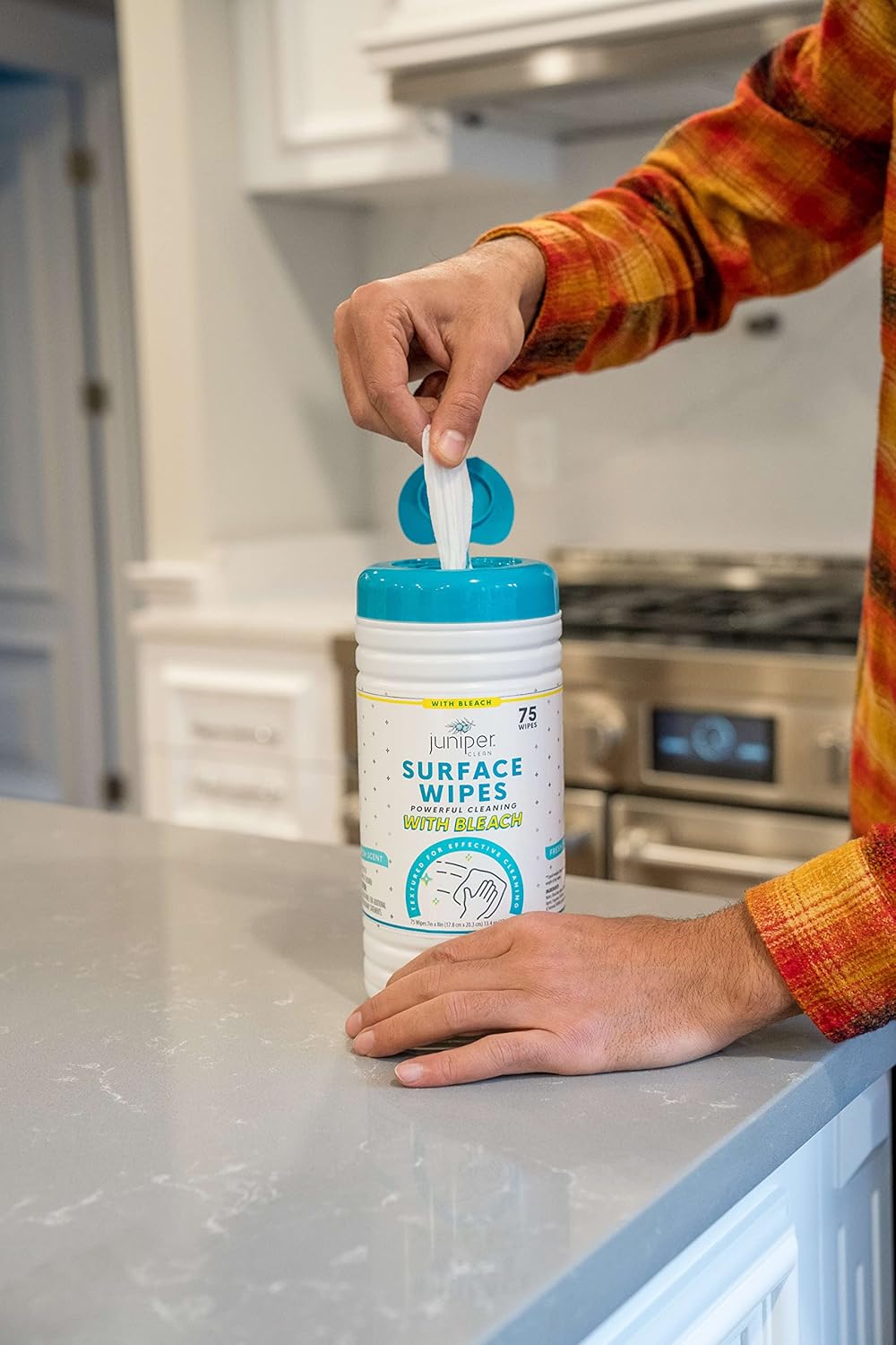 6 Pack Surface Cleaning Wipes with Bleach, All-Purpose Cleaner for Bathroom, Kitchen, Office, 450 Count Canister, Fresh Scent, 7.5" x 7" Sheet, Lint Free & Durable