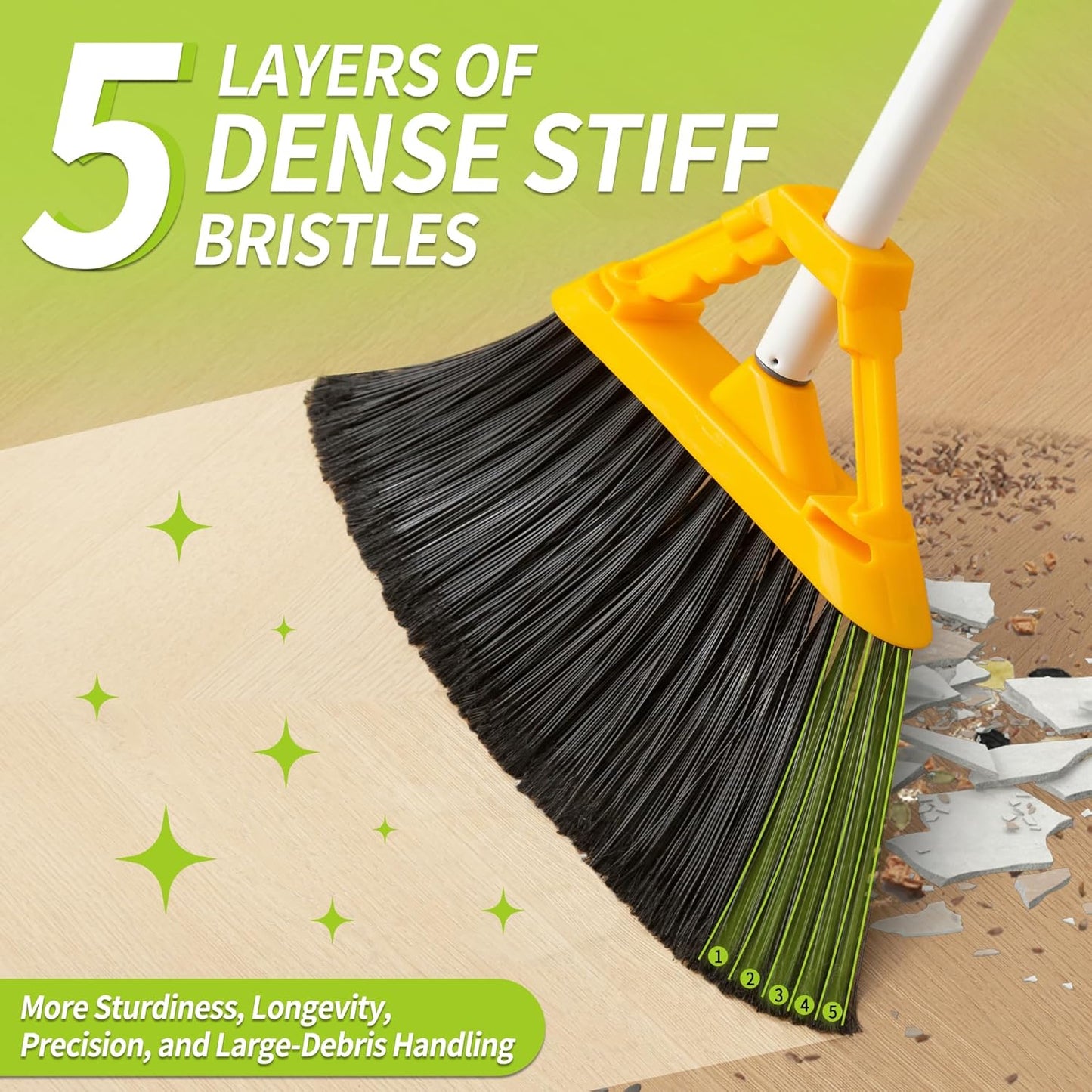 Outdoor Broom with 54'' Long Handle, Heavy Duty Broom for Sweeping Patio, Garden, Lobby, Sidewalks, Perfect for Home Kitchen Room Office Floor