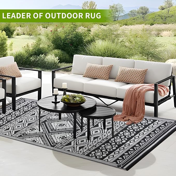 Outdoor Rug 6x9 ft Waterproof, Reversible Outdoor Plastic Straw Rug for Patios Clearance, Outdoor Area Rug Carpet RV Mat for Camping Backyard Deck Porch