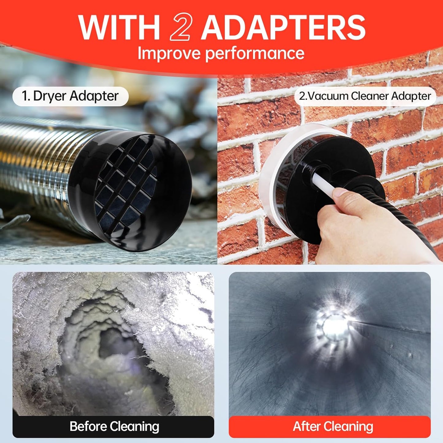 BLuesea Dryer Vent Cleaner Kit, 15-Piece Ultimate Dryer Cleaning Kit Include 40 Feet Dryer Vent Brush, Upgrade Noiseless Dryer Lint Vacuum Attachment, Lint Trap Brush, Vacuum & Dryer Adapters