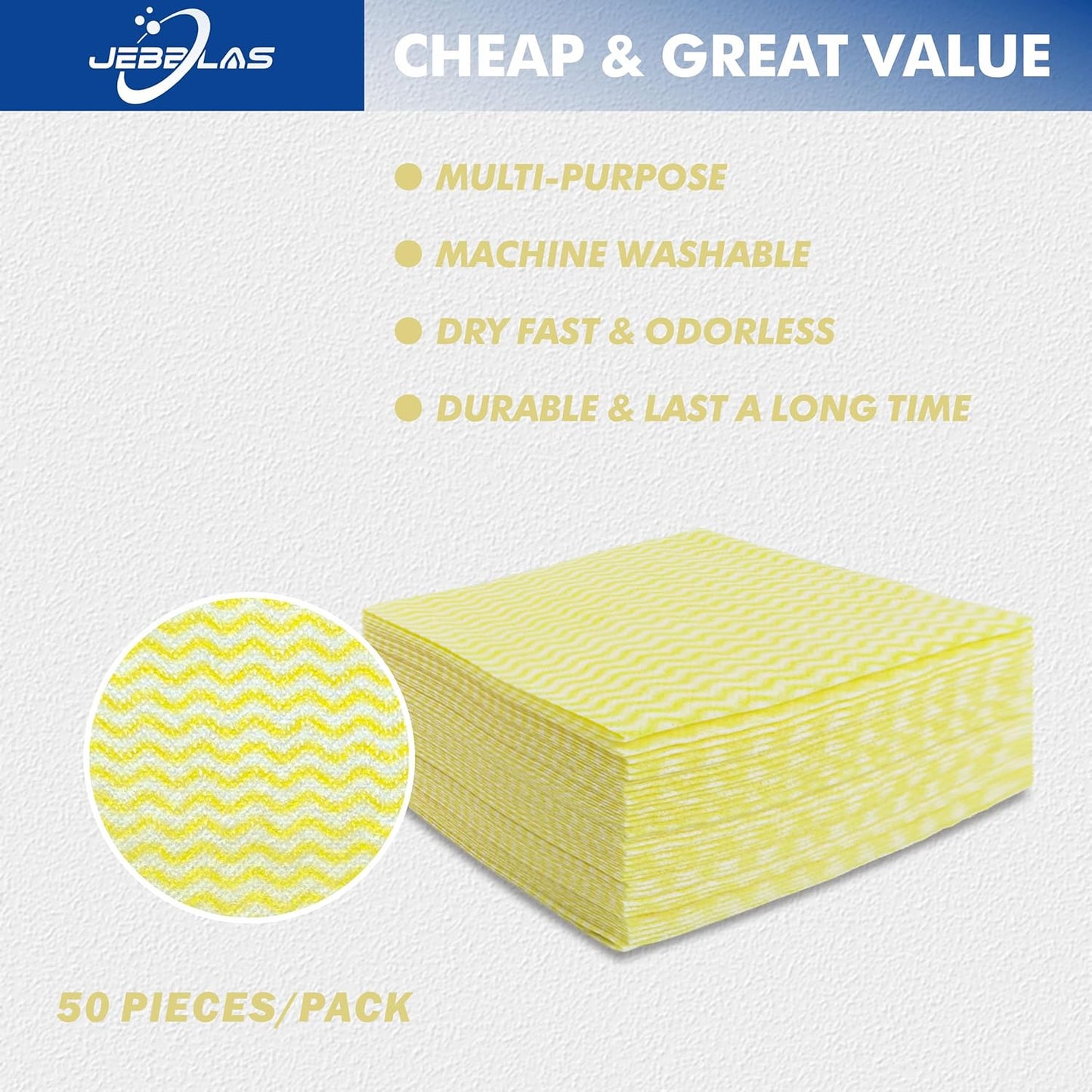 JEBBLAS Handi Wipes Reusable Cloths Dry Cleaning Cloths Dish Towel Dish Cloths Handy Cleaning Wipes,Pack of 50, Yellow