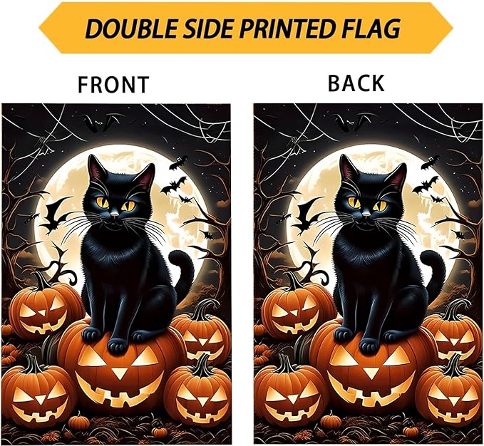 Halloween Garden Flag 12X18Inch Double Side, Jack O Lantern Yard flag, Cat Outside Small Garden Flag Decorative, Outdoor Flag for Holiday Patio Courtyard Lawn
