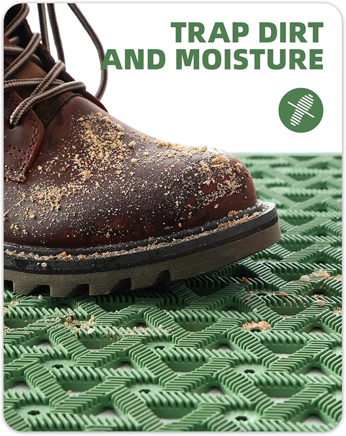 Color&Geometry Door Mat Outside Entrance with Drainage, Rubber Heavy Duty Dirt Trapper Waterproof Outdoor Welcome Mat, Outdoor Mats All Weather for Front Back Door Patio Entryway Entry,19"X30" Green