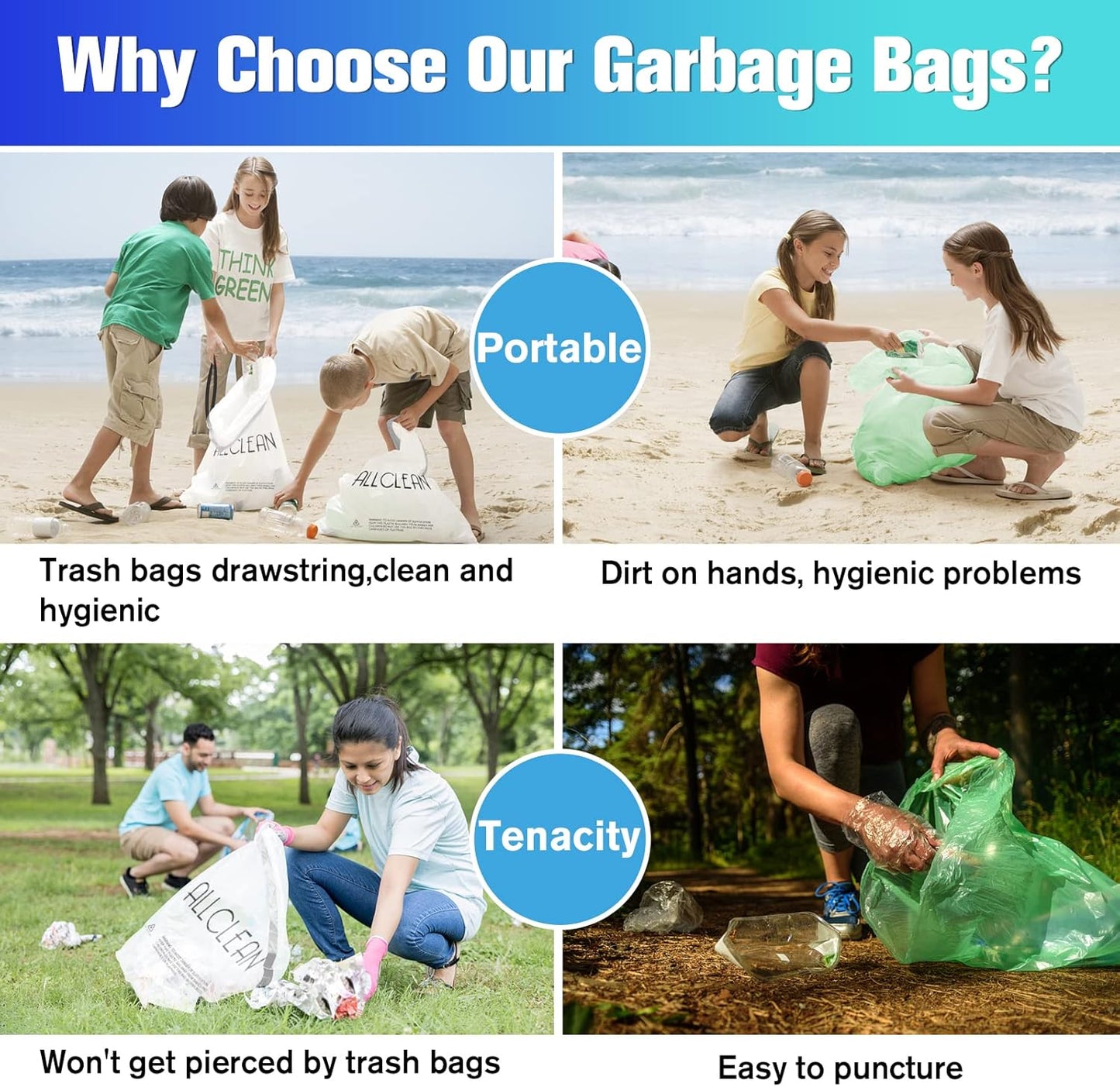 Trash Bags 10 Gallon Medium Kitchen Drawstring Bathroom Garbage Bags, Fit 8-10 Gal Bins,Extra Strong&Leak-Proof,Unscented&Recyclable Trash Can Liners for Bathroom Home Office Garden Lawn