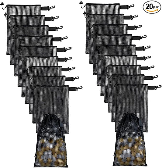 20 PCS With Clips Mesh Drawstring Bags, Portable Nylon Storage Bags for toy,Sports Storage,Outdoor activities etc. (7.9x11.8in)