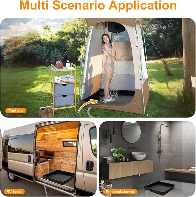Upgraded 8000mAh & 5 Speed Portable Shower for Camping with Portable Shower Pan 41" x 41" x 5" with Mesh Storage Bag