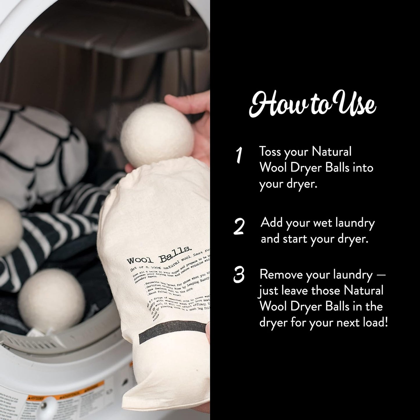 Molly's Suds Wool Dryer Balls | XL, Premium Organic Fabric Softener, Hypoallergenic, Hand-Felted, Reusable, Reduce Drying Time | Black, Set of 6