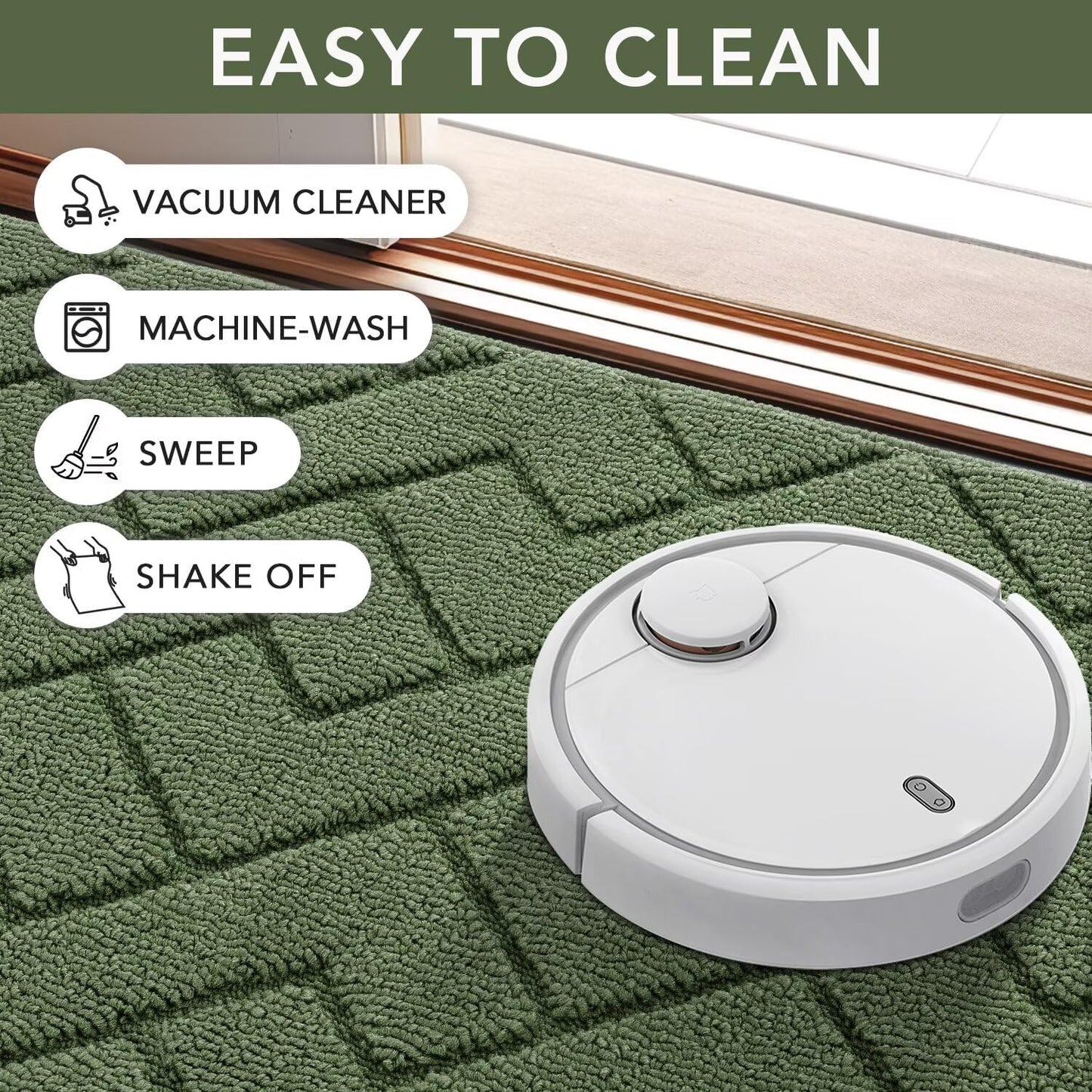 hicorfe Indoor Doormat,Front Back Door Mat Rubber Backing Non Slip Door Mats 24"x35" Absorbent Resist Dirt Entrance Doormat Inside Floor Mats for Entryway Washable Low-Profile(Green)