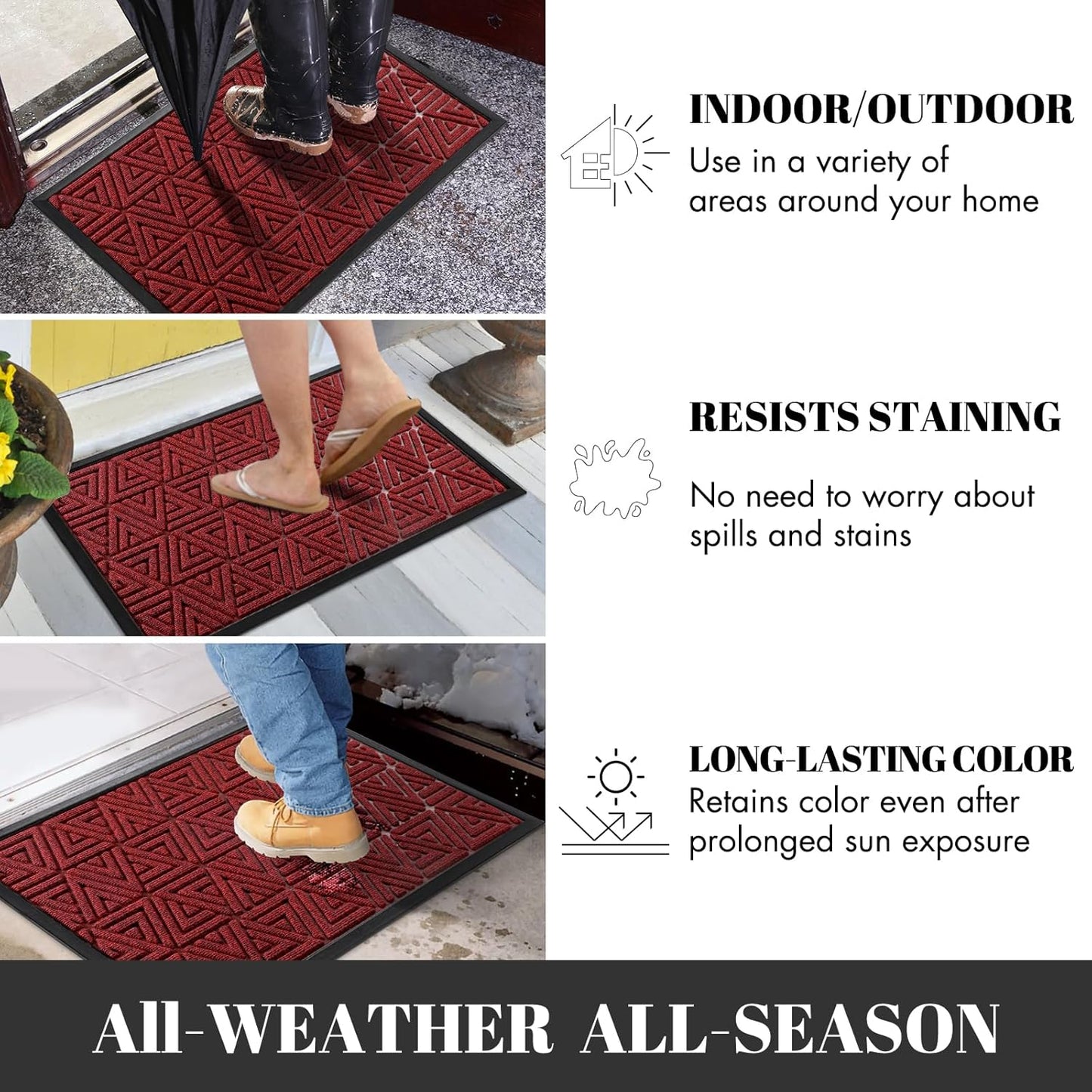 Yimobra Large Door Mat 36x24, All-Weather Waterproof Non-Slip Welcome Matt Outdoor, Heavy Duty Non Slip Doormat for Entryway for Patio and Garage Indoor, Easy Clean, Black Red