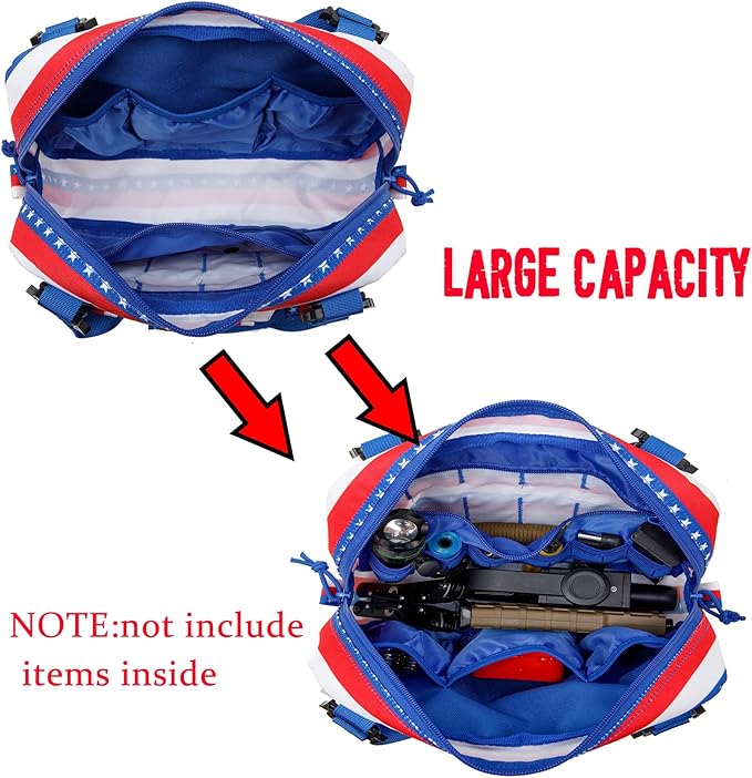 Tactical Molle Admin Pouch of Laser Cut Design,Medical EMT Organizer with Phone Pouch,EDC EMT Pack IFAK Tool Holder with US Patch (Large RedBlueStar-Without Accessories)