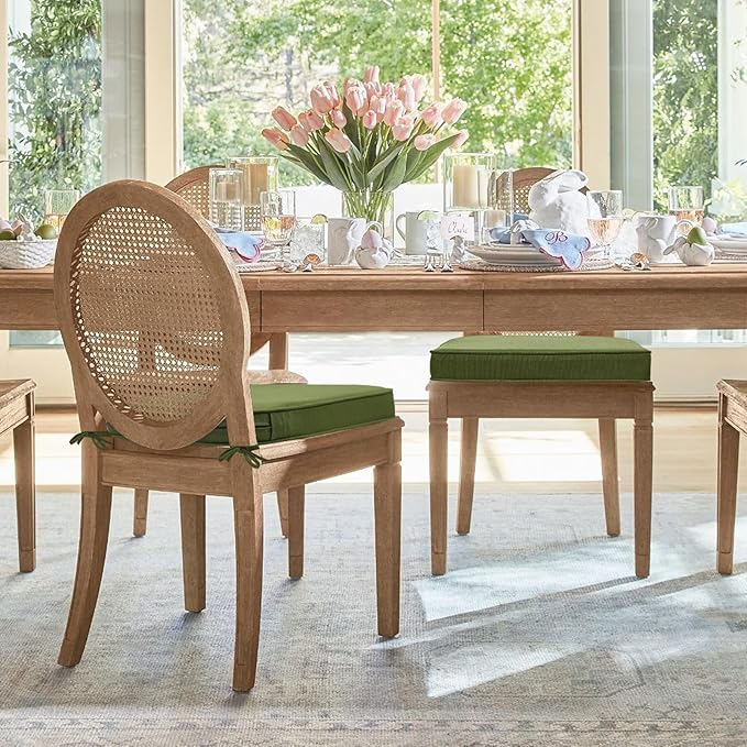 Outdoor Round Corner Seat Cushion, 17"x16"x2", Set of 4, Non Slip Seat Cushion Pads with Removable Cover for Patio Furniture, Garden Yard Lawn, Deep Forest Green