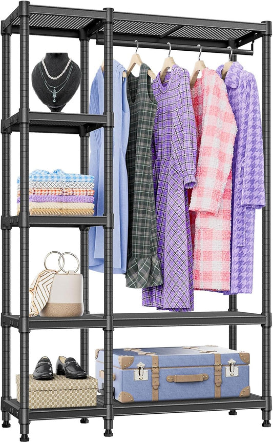 IZEUK Heavy Duty Rolling Garment Rack Wire Clothes Rack for Hanging Clothes, Metal Freestanding Closet Wardrobe Rack with 1 Rod Black 15.4" D x 35" W x 71.5" H