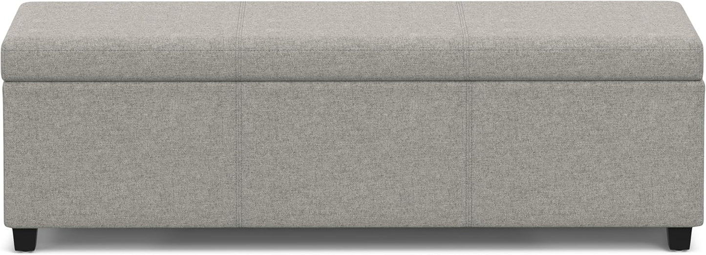SIMPLIHOME Avalon 54 inch Wide Contemporary Rectangle Extra Large Storage Ottoman Bench in Cloud Grey Polyester Linen Fabric, Assembled, for The Living Room, Entryway and Family Room