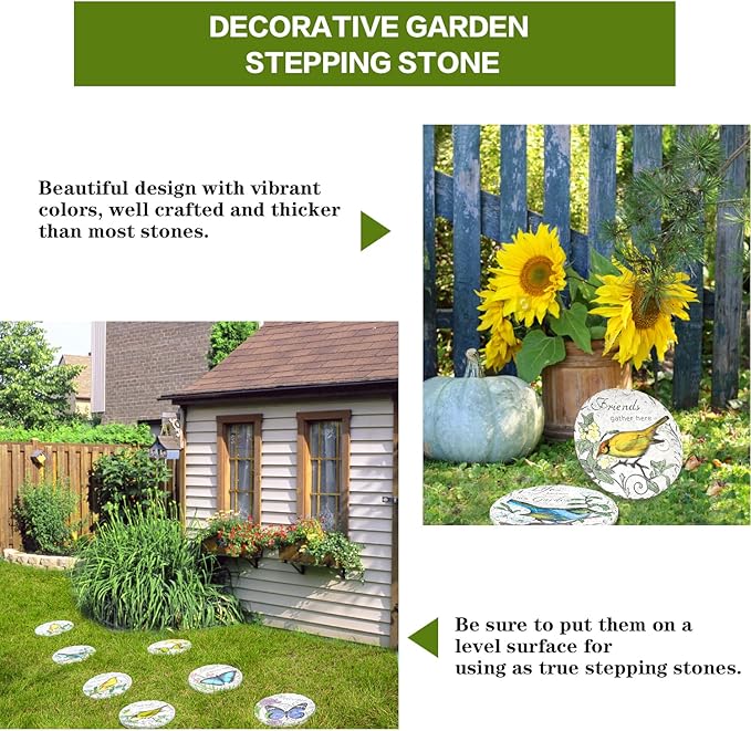 Sungmor 3PC Pretty Garden Stepping Stones, 9.5" Large Concrete Decorative Stones with Beautiful Pattern, Unique Outdoor Lawn Accents, Yard Walkway Flower Bed Wall Shelf Welcome Friends Decorations