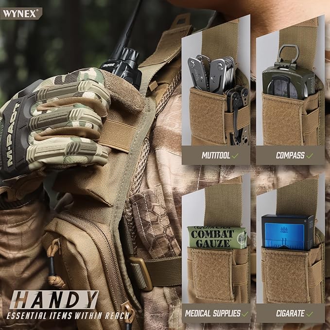 WYNEX Molle Accessories Pouch of Double Zipper Pocket Version, Backpack Strap Pouch Shoulder Strap Molle Attachment Tactical Accessories Bag Shoulder Starps Zipper Pocket Additional Phone Holder