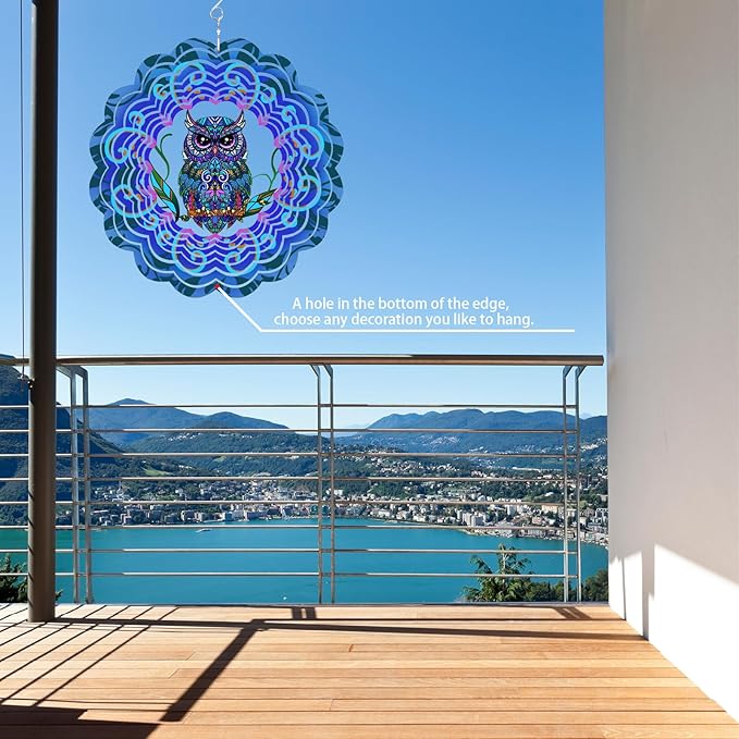 Owl Metal Wind Spinners - Owl Gifts for Women Mom Grandma Wife, Hanging Wind Spinner for Outdoor & Indoor Decorations, 12 inch Wind Spinner for Christmas Ornament Gifts