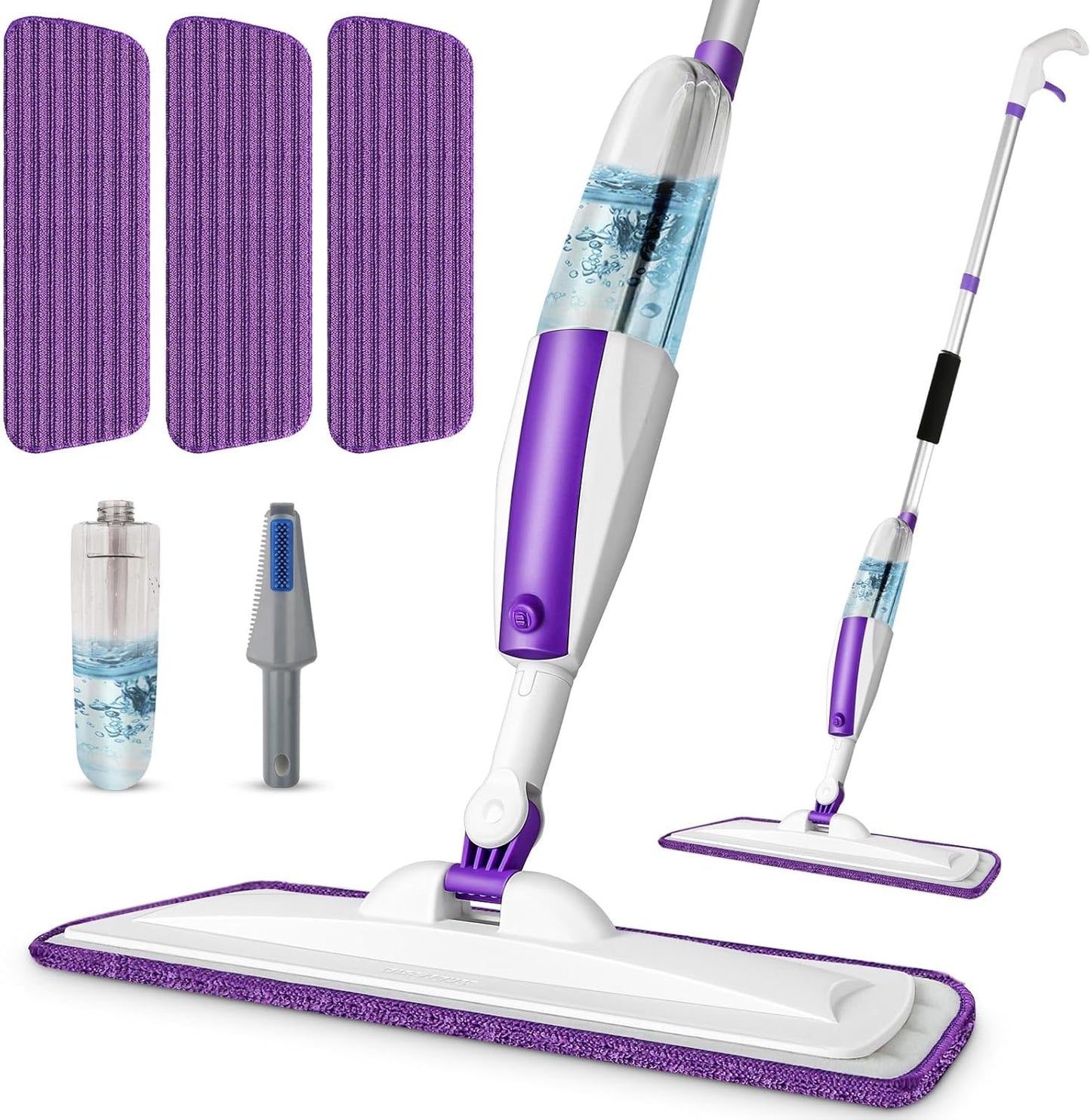 Spray Mops for Floor Cleaning Floor Mop with a Refillable Spray Bottle and 3 Washable Microfiber Pads Home or Commercial Use Dry Wet Flat Mop for Hardwood Laminate Wood (Purple)