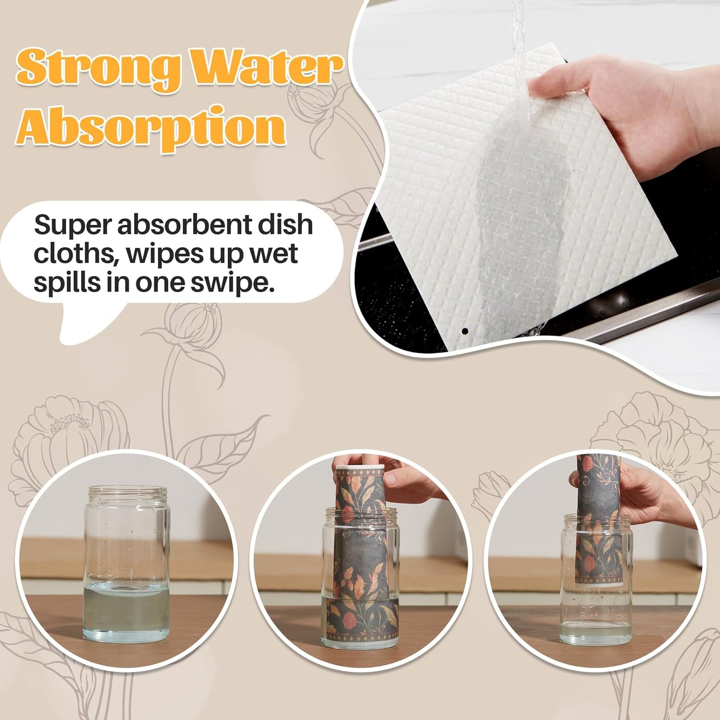 JOYMOOP 6 Pack Dishcloths for Kitchen, Reusable Paper Towels Washable, Absorbent Non-Scratch Dish Cloths for Washing Dishes, Quick-Drying Cleaning Rags for Cookware and Household, 6.7×7.9 Inch