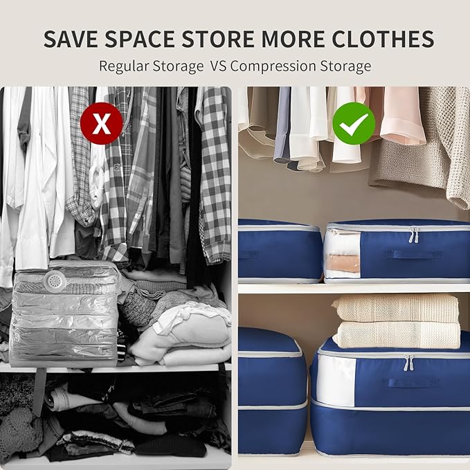 DIMJ Comforter Storage Bag 4 Pack - Blanket Storage Organizer Compression Bags, Large Capacity Ultra Space Saving Self Compression Organize for Bedding, Pillow, Duvet, Sheet Storage with Zipper Window