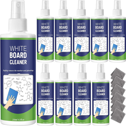 10 Pack Whiteboard Cleaner Spray 8.5oz Dry Erase Board Cleaner with 6 Cloths Non Toxic Dry Erase Cleaner Removes Stubborn Marks from Whiteboards