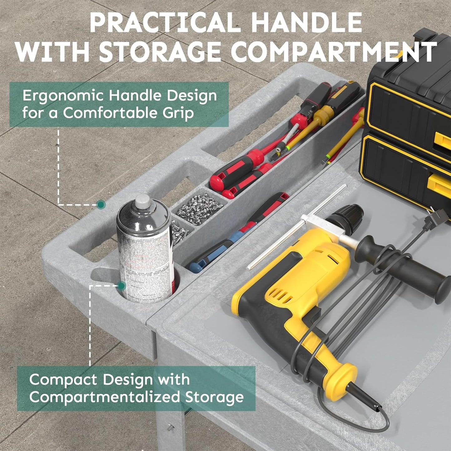 Utility Cart on Wheels, Heavy Duty Large Flat Top Rolling Service Cart, 46 x 25 Inch Work Carts, 2 Shelf 1000 lbs Capacity Plastic Tool Cart, for Warehouse, Garage, Cleaning, Gray