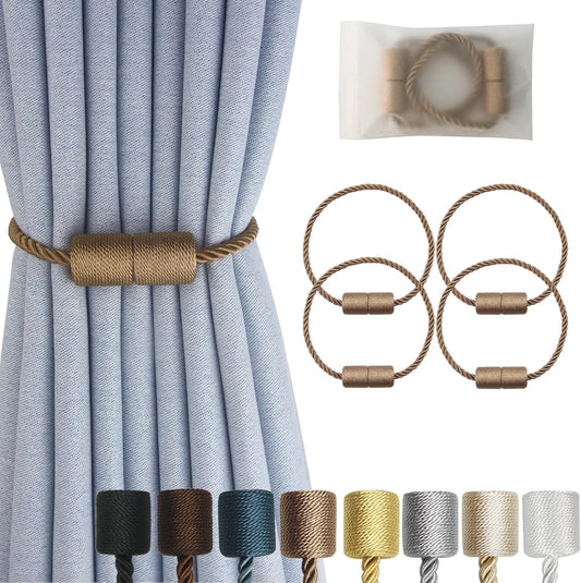 Magnetic Curtain Tiebacks 4 Pack Khaki Curtain Rope Tieback Curtain Holders for Drapes Modern Tie Backs Decorative Curtain Holdbacks