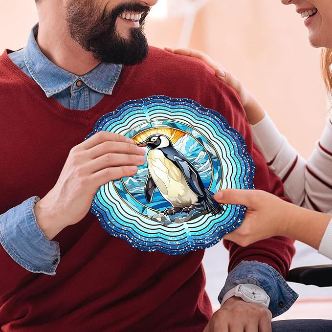 Penguin Yard and Garden Wind Spinner, Unique 3D Hanging Penguin Wind Spinner