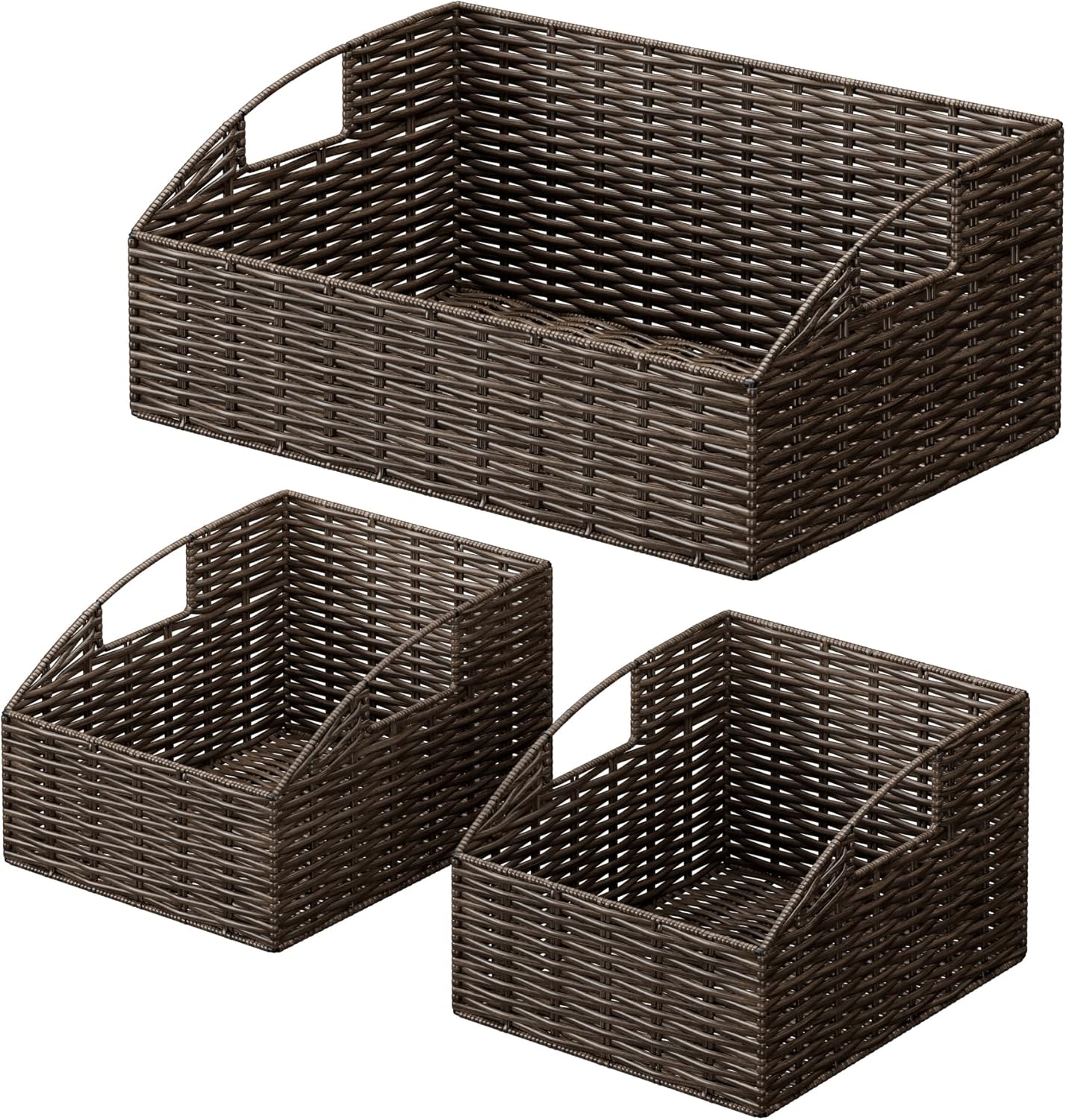 Ollieroo Rattan Storage Baskets, Handwoven Wicker Storage Bins with Built-in Handles, Storage Container Baskets for Shelves, Bedroom, Bathroom, Laundry Room or Kitchen(Brown)