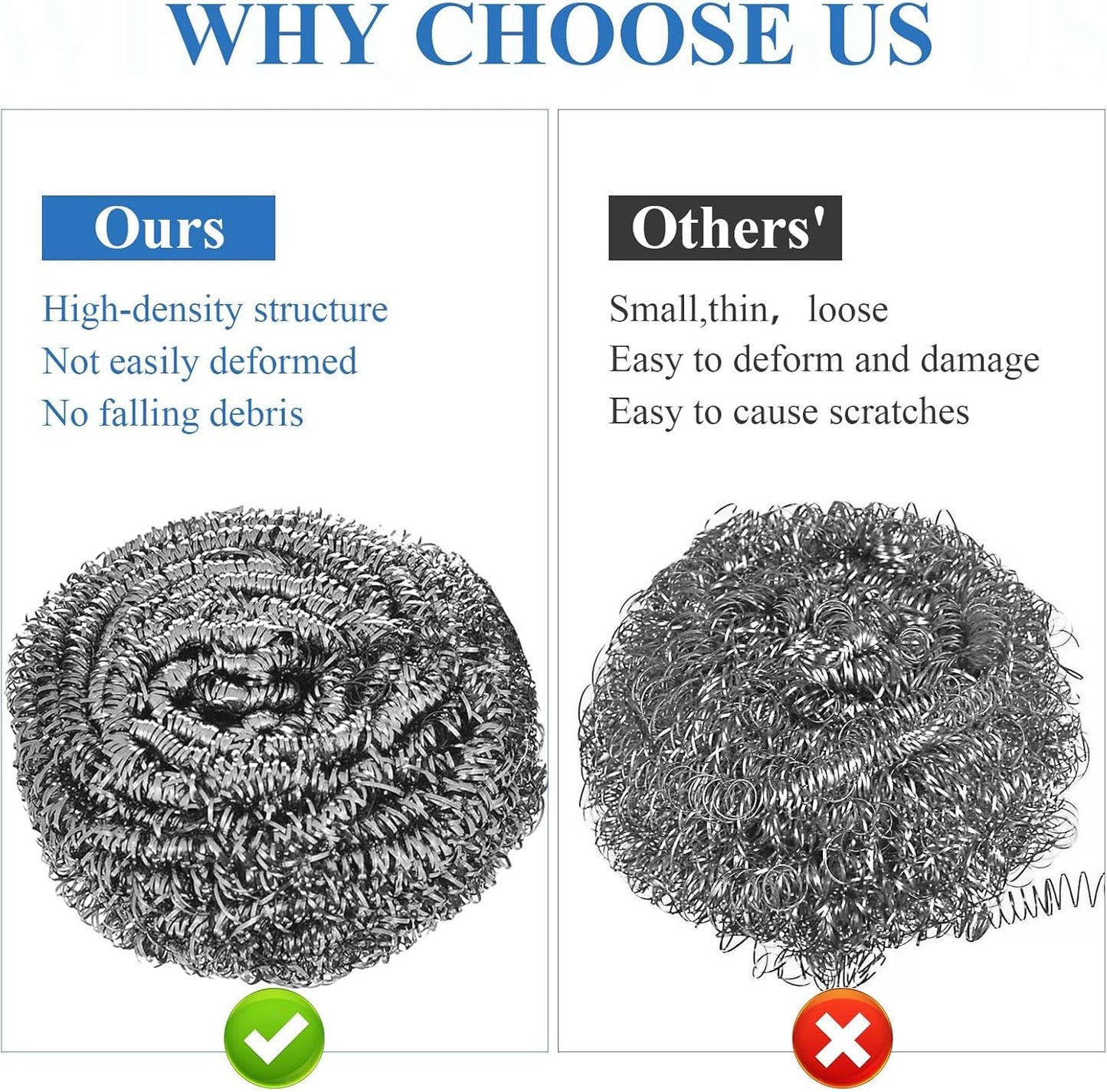 40 Pcs Stainless Steel Scrubber Bulk, Heavy Duty Steel Wool Scrubber 40 Gram, Large Metal Sponge Wire Scouring Pad for Tough Cleaning Kitchen Cookware, Removing Rust Dirty