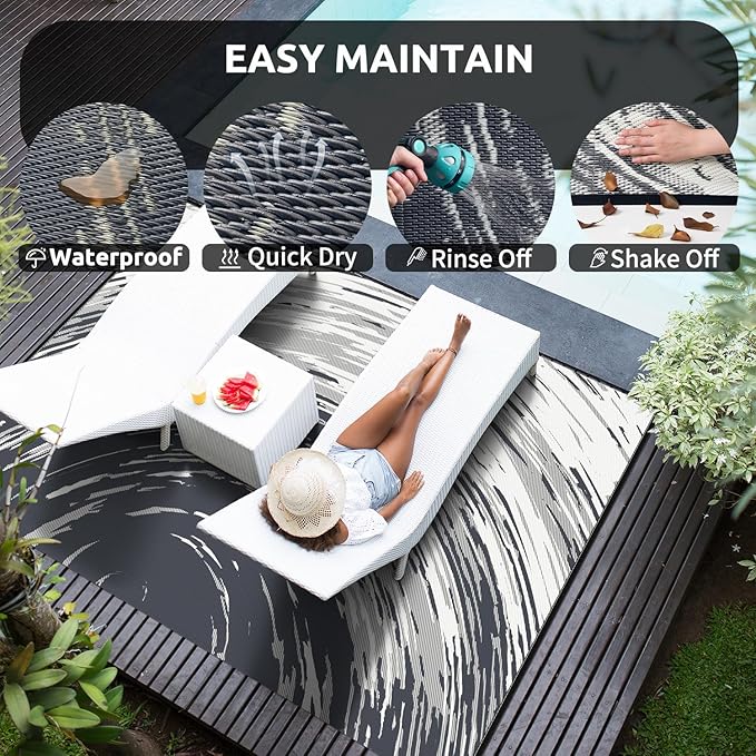 COCOER Modern Outdoor Rug 8x10 Reversible-Waterproof Outdoor Patio Rug-Quick Dry Outdoor Area Rugs Indoor Outdoor Rugs-Outside Rug Patio Decor for Porch Deck Balcony Backyard
