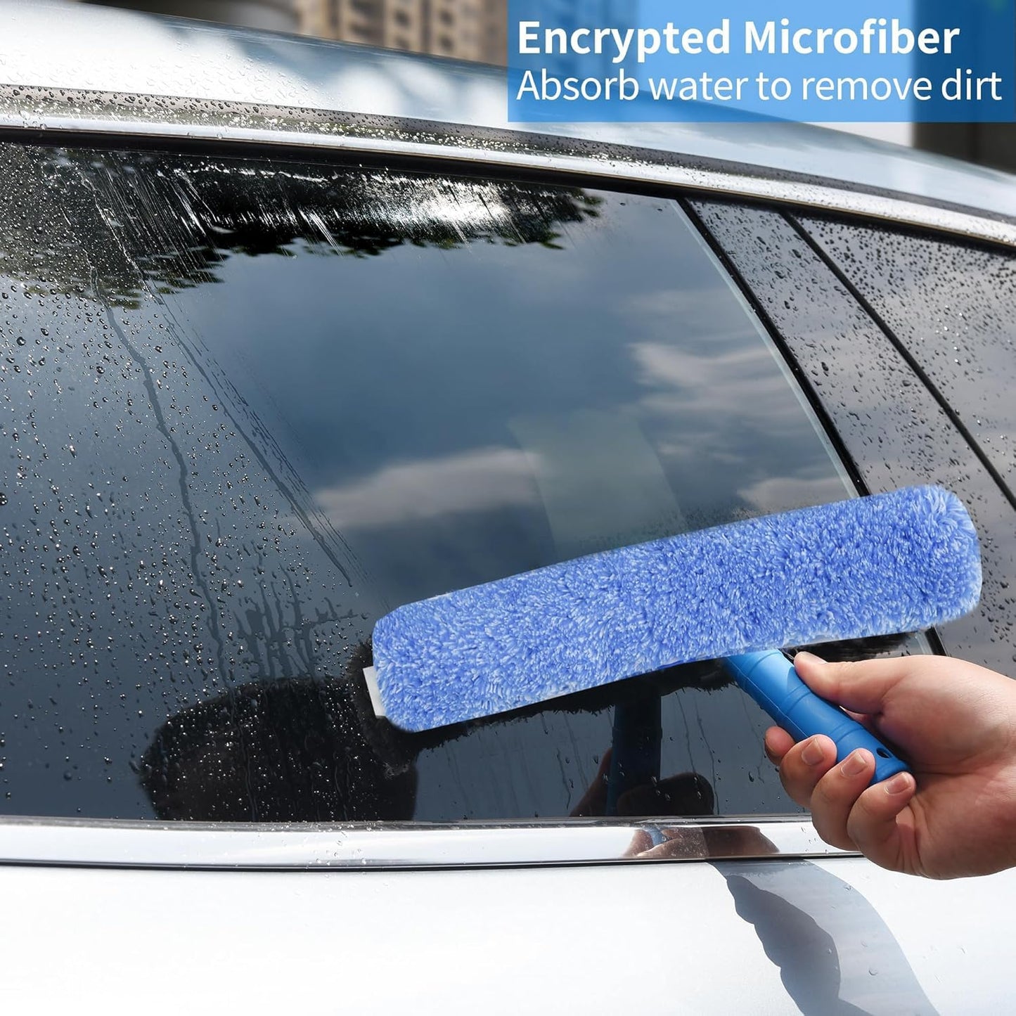 Squeegee for Window Cleaning,Window Cleaning Squeegee kit with Bucket&Microfiber Scrubber,Bathroom,Shower Doors,Mirrors,Tiles,and Car Windows Blue