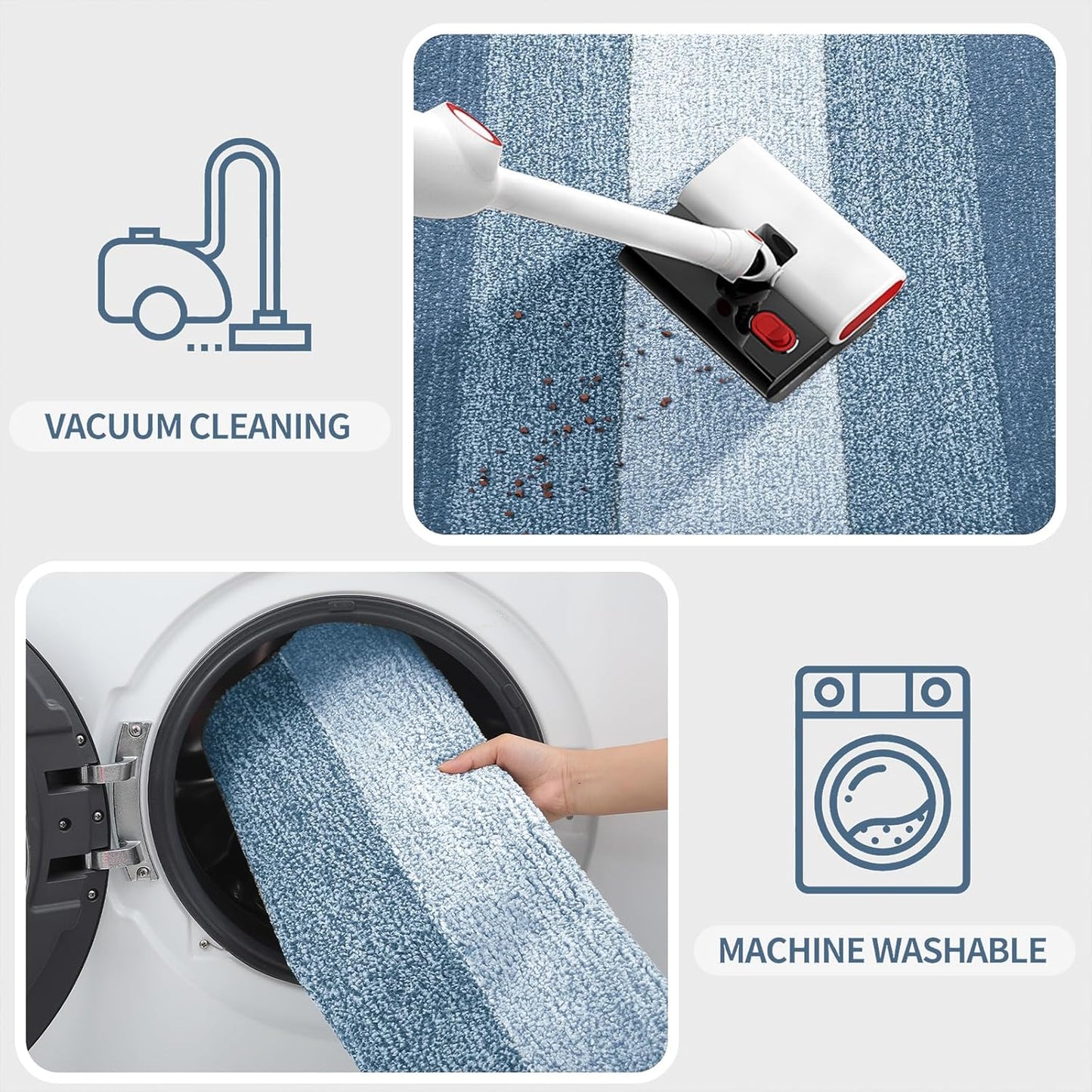 Kitinjoy Indoor Outdoor Door Mat, 71x47 Non-Slip Absorbent Dirt Trapper, Low-Profile Washable Inside Entrance Front Floor Mat, Sturdy Soft Entry Doormats for Entryway, Light Blue