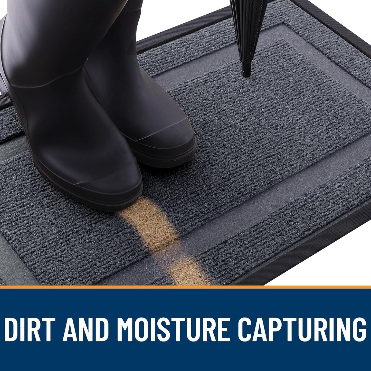 OLANLY Front Door Mat Indoor Outdoor Entrance, Waterproof All-Season, All-Weather Doormat, Sturdy Natural Rubber, Fade Resistant, Low Profile, Easy Clean Patio Porch Entryway Mat, 35x23, Light Grey